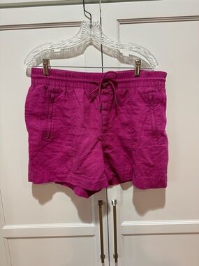 Athleta Magenta Drawstring Athletic Linen-Blend Shorts